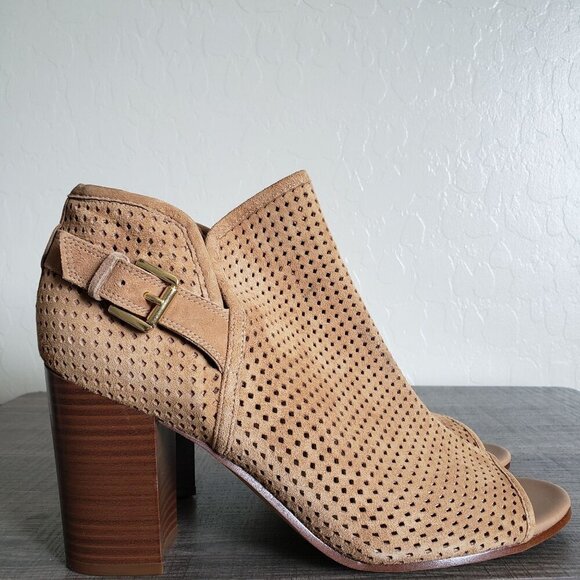 Sam Edelman Easton Perforated Suede Peep Toe Ankle Booties Brown Size Women's 11 - Picture 1 of 12
